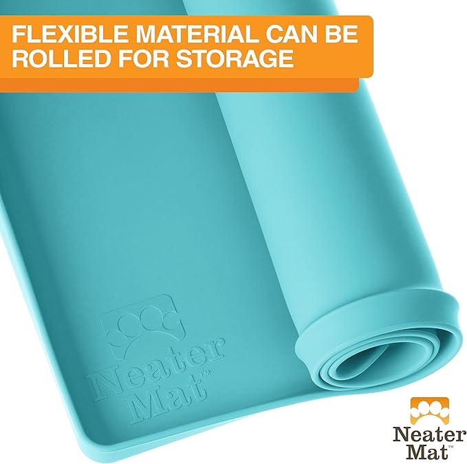 Neater Pet Brands Neater Mat Pet Mats for Food and Water, Cat & Dog Bowl Mat Waterproof Silicone, Feeding Tray, Dog Food Mats for Floors, Placemat w/Raised Edge for Under Bowls, 19” x 12”, Aquamarine