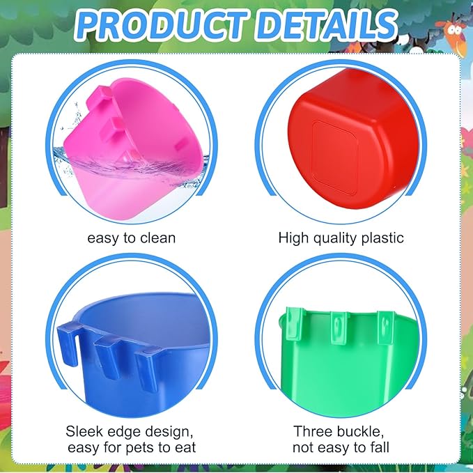 100 Pcs Cage Cups Chicken Feeder Cup 8 oz Hanging Bird Food Water Bowl Coop Bunny Cage Feeding Dish Game Fowl Supply for Poultry Pet Parrot Parakeet Rabbit Parakeet Pigeon(Blue, Red, Rose Red, Green)