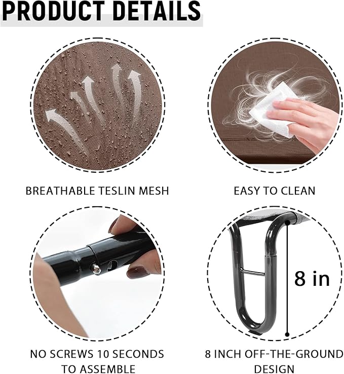 pettycare Elevated Outdoor Dog Bed - Cots Beds for Medium Dogs, Waterproof, Raised Cot, Easy to Assemble, Cooling with Teslin Mesh, Durable, Non Slip, Up to 40 lbs, Brown