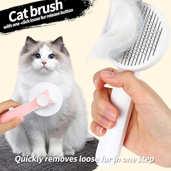 2PCS Pet Grooming Kit, Cat Brushes & Cat Nail Clipper, Cat Grooming Brush for Sedding and Grooming Fur (Pink)