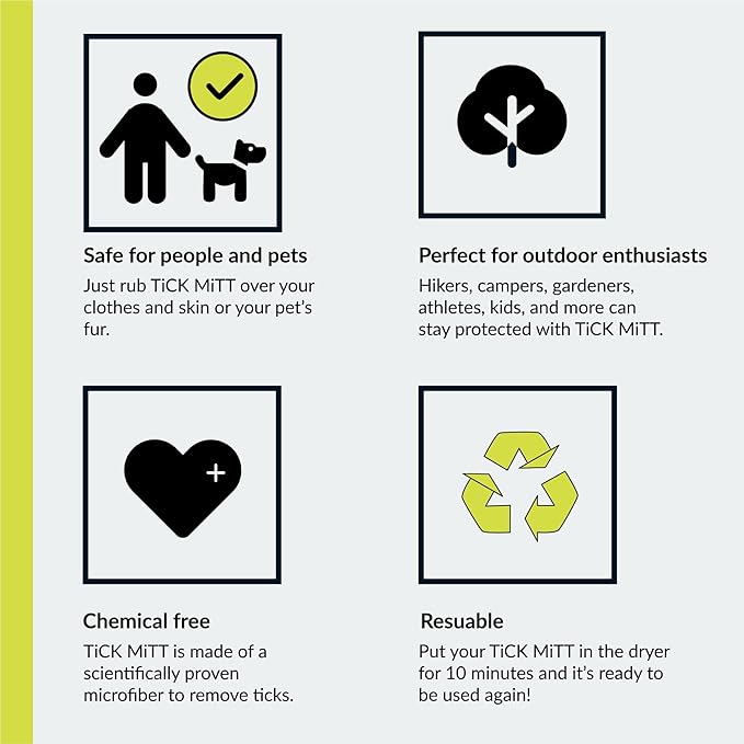 Green Tick Removal Glove: Gently Remove Ticks from Humans & Pets - Chemical-Free, Durable, Portable, Easy to Use Tick Management Tool for Outdoor Adventures & Everyday Use