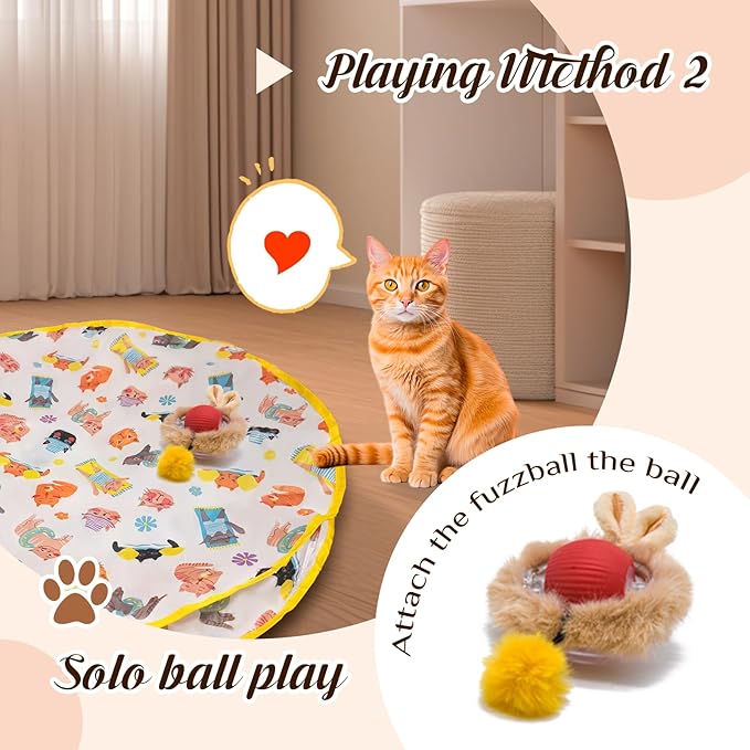 28-Inch Automatic Cat Toys Cat Play Mat with Motion-Activated Rolling Ball–Interactive Hide-and-Seek Cat Toy for Indoor Cats’ Exercise