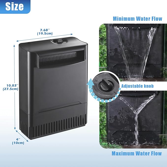 290GPH Turtle Tank Filter for 40-85 Gallon, Turtle Filter Low Water Level Available and Flow Adjustable, Turtle Water Filter for Shrimps Amphibians Turtle Tank Saltwater Freshwater Crystal Clear