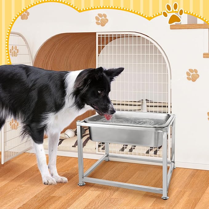 2 Gallons Large Elevated Dog Water Bowl - 11.5''H Durable Stainless Steel Raised Dog Bowl with Stand for Large Dogs, Easy to Clean and Assemble for Indoor Outdoor