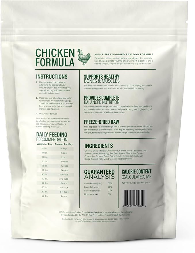 360 Pet Nutrition Freeze-Dried Raw Dog Food – Chicken Recipe with Liver & Organs, High Protein, Omega-3s, Fruits, Veggies & Superfoods, Grain-Free, No Fillers, 5 oz – Made in USA