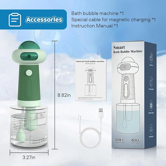 Electric Dog Shampoo Dispenser,IPX7 Cat Shampoo Sprayer,Pet Bath Supplies Automatic Foaming Shampoo Dispenser for Dog Deep Cleaing,Kitchen Sink,Bathroom Green