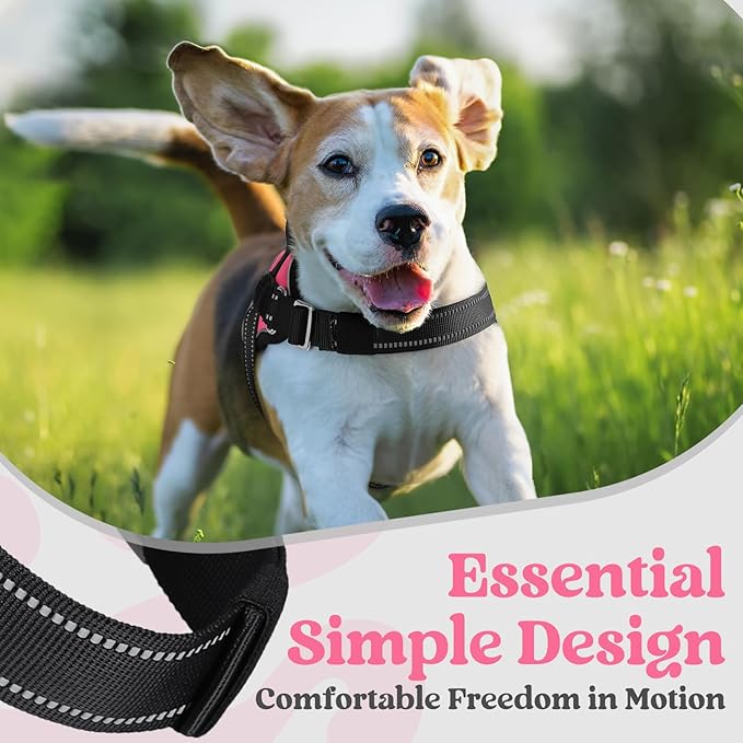 rabbitgoo Dog Harness Medium Sized, Easy On Pet Vest with One Buckle, No Pull Adjustable Service Harness with D-Ring & Handle, Reflective for Safety Walking, Training, Pink, M