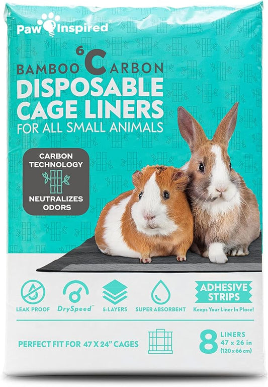 Paw Inspired Disposable Guinea Pig Cage Liners | Bamboo Charcoal Odor Controlling | Super Absorbent Liners Pee Pads for Ferrets, Rabbits, Hamsters, and Small Animals (47" x 26" (Midwest), 8 Count)