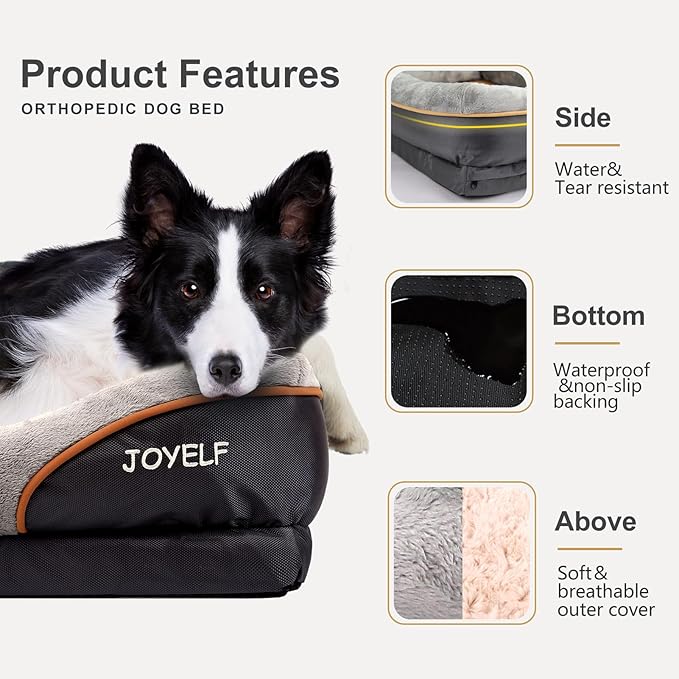 JOYELF XLarge Memory Foam Dog Bed, Orthopedic Dog Bed & Sofa with Removable Washable Cover and Squeaker Toy as Gift