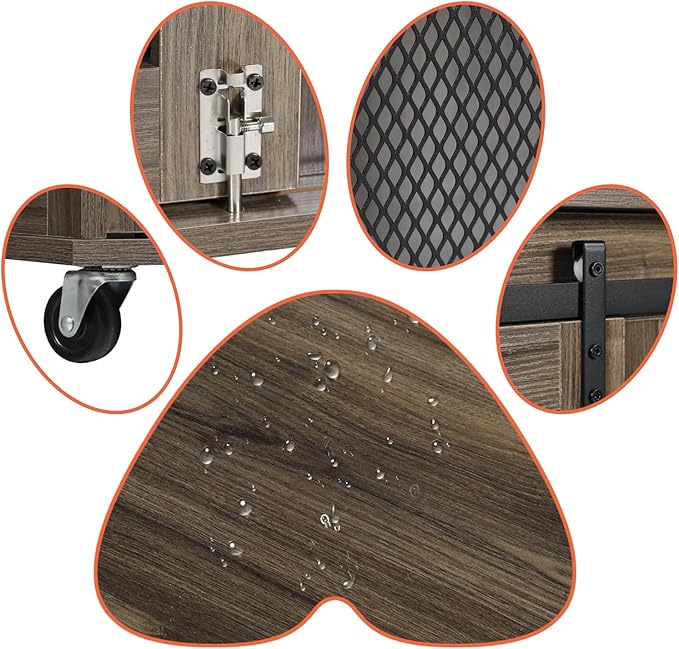 LINLUX 47 Inch XL Dog Crate Furniture, Wooden Heavy Duty Dog Kennel Indoor, Decorative Dog Cage Table for Extra Large Dogs, with Sliding Doors, Wheels and Flip-top Plate