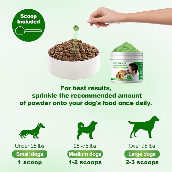 Dog Dental Powder,Dog Teeth Cleaning Powder,Dog Dental Cat Dental Care,Cat and Dog Teeth Cleaning,Canine Plaque Remover Helps Reduce Bad Breath,Improve Pet's Oral Cavity and Freshen Breath(80G)