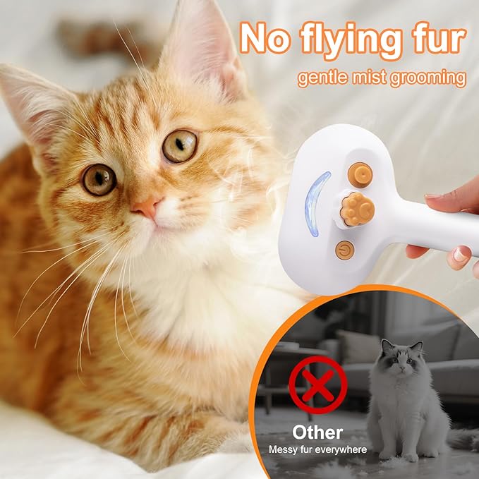 Cat Steam Brush, Pet Steam Brush for Cat & Dog, Mist Spray Comb, Spritz Defur Tool, Water Grooming Kit, Dog Hair Removal Steam Cleaner with Release Button-Contains 2*shampoo