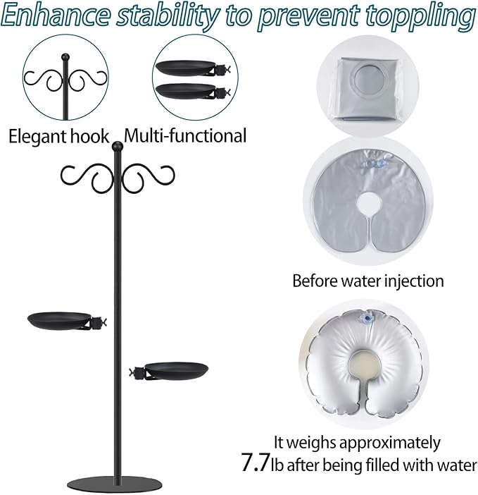 Thickened 75.9" Shepherd's Hook Stand, Bird Feeder,Floor Hanging Plant Stand,Wind Chime Hanger, Waterproof Metal & Adjustable-Height Standing Pole Holder , Indoor & Outdoor(2 Placement Racks