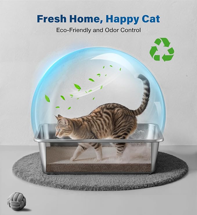 Stainless Steel Litter Box, Large Metal Cat Litter Box with High Sided for Big and Small Cats, Kitty Litter Boxes, Non-Stick, Easy to Clean, Odor-Free, Cat Toilet,Litterbox