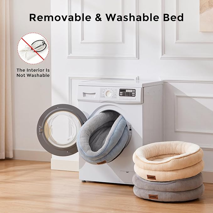 Heated Cat Bed Indoor - Adiustable Temperature Pet Heating Bed with Timer and Chew Resistant Cord, Washable Puppy Bed with Non-Slip Bottom, 21" x 21" x 8", Khaki