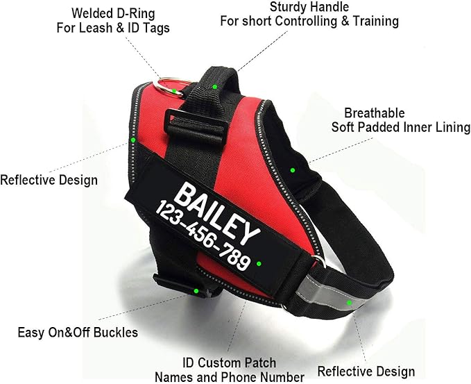 PawPawify Custom No Pull Dog Harness with Name and Phone Number, Heavy Duty Personalized Pet Vest to Prevent Tugging, Pulling, or Choking, Training and Walking (Red, M (20-40 LBS))