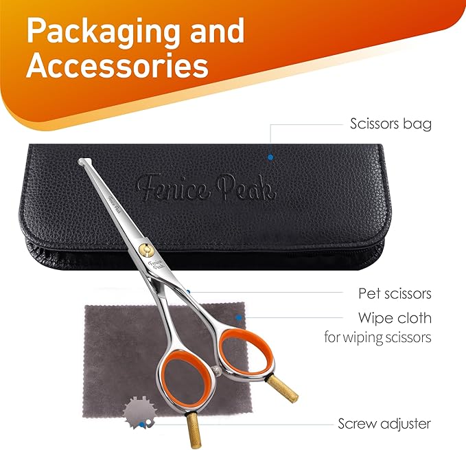 Fenice Peak 6'' Small Straight Scissors Lightweight Dog and Cat Grooming Scissors with Safety Round Tip JP440C Stainless Steel Sharp Blades for Body Facial Nose Ear and Paw Hair Easy Use