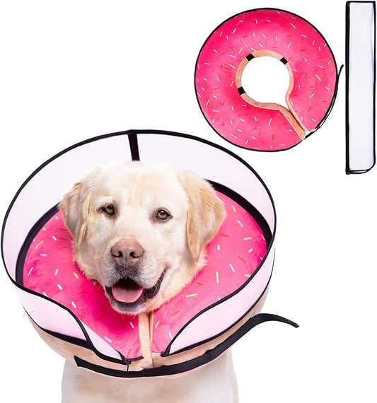 Inflatable Dog Cone Collar with Enhanced Anti-Licking, Soft Neck Donut for Dogs Cats, Recovery Pet Cone Collar After Surgery for Large Medium Small Dogs… (Donut Pink, Medium+)
