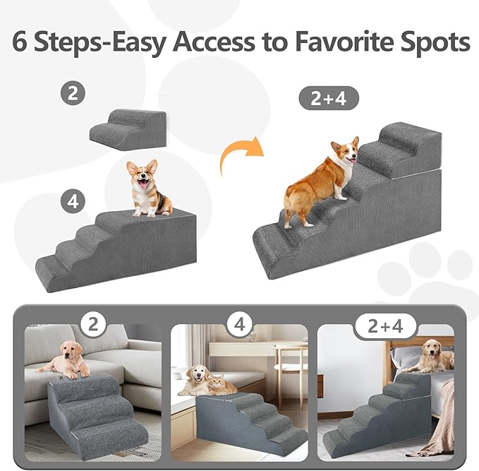 ABORON π² π¦ππ²π½π Dog Steps for High Bed, 26 Inch High Dog Stairs for Small Dogs, Waterproof Pet Stairs for Small Old Large Dogs and Cats with Removable Cover & PE Support Board for Bed/Car/Couch