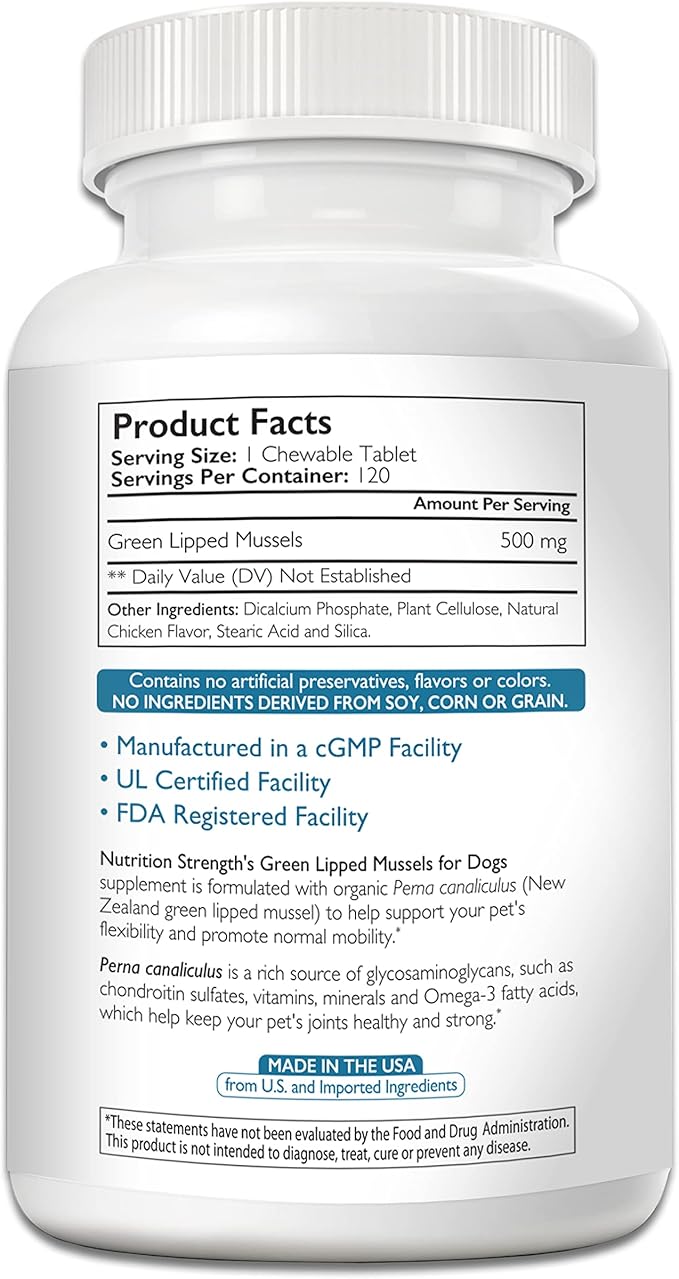 Green Lipped Mussels for Dogs for Joint Support & Inflammatory Relief, Promote Normal Mobility & Flexibility, Boost Prebiotic Activity, Support Gut Microbiome, 120 Chewable Tablets