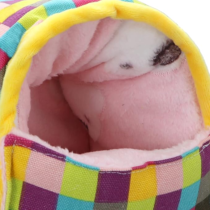 Wontee Hamster Bed Hideout Sugar Glider Hammock Small Animal Warm Bed House for Hamsters Hedgehogs Sugar Glider Gerbils Mice (Large, Colorful Plaid)