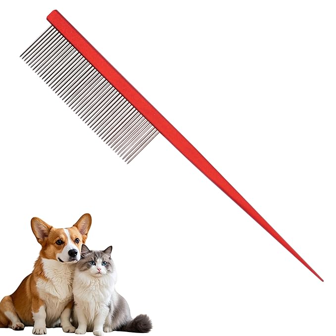 Grooming Pet Comb Rat Tail Dematting Cat and Dog Comb,Rounded Ends Design for Safe Tangle Removal, Hairstyling, Massage,Loose Hair Removal,Prevent Irritation,Fluffing Paws,Face,Tail,Remove Tear Stain