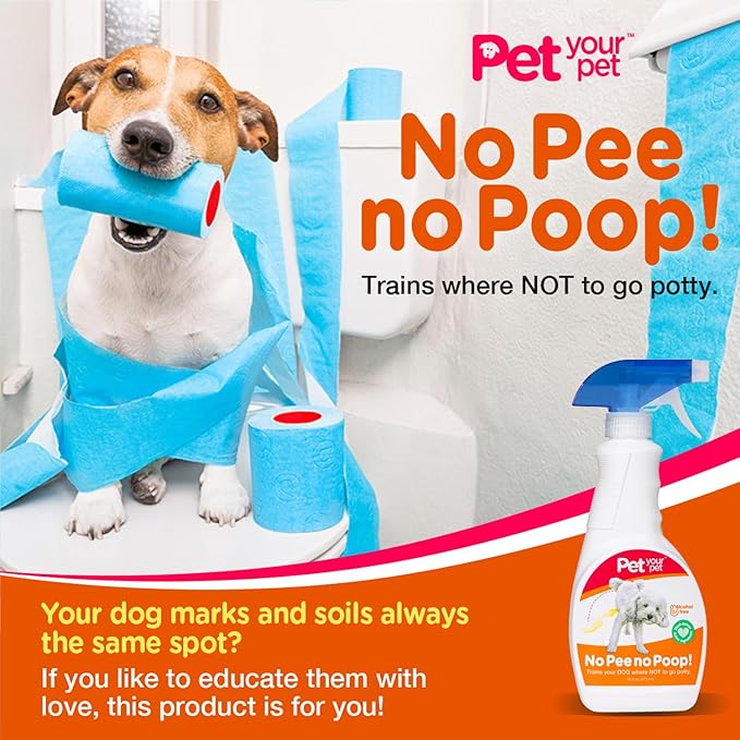 No Pee No Poop Dog Potty Training Spray, 16 Fl Oz – Non-Toxic Dog Spray to Prevent Peeing and Pooping – Natural No Urine Marking Scent Corrector - No Here Stops Dogs Peeing Indoor/Outdoor