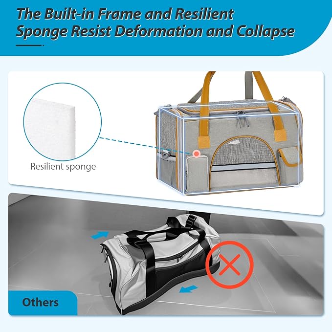 18x11x11 Inches Cat Carrier– Fits Pets Up to 16 lbs, Anti-Collapse Design, Multiple Storage Pockets, Cat Carrier Soft Ideal for Medium Cats, Puppy, Rabbits and Other Small Animals