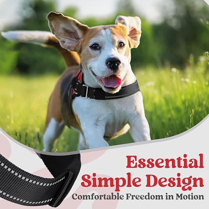 rabbitgoo Dog Harness for Large, Easy On Pet Vest with One Buckle, No Pull Adjustable Service Harness with D-Ring & Handle, Reflective for Safety Walking, Training, Red, L