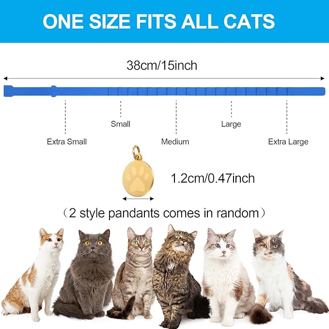 4 Pcs Cat Calming Collar Adjustable Lavender Scent Relaxing Cat Collar with 2 Pendant for Puppies Reduce Stress Aggression Anxious, up to 15 Inches(Blue)