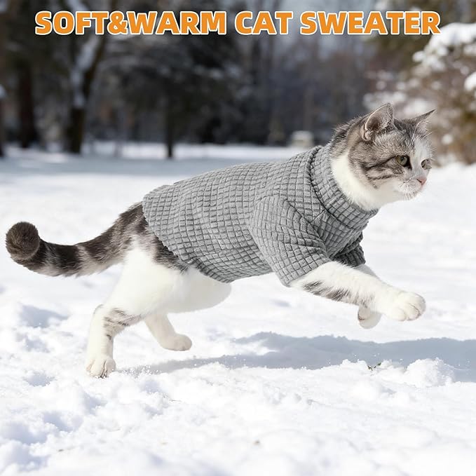 KOOLTAIL Cat Sweater for Sphynx - Soft Fleece Sweaters for Cats Only, Elastic Pet Clothes with Sleeves, Thick Winter Warm Cold Weather Apparel for Hairless Cat, Puppy Pajamas for Small Dogs, Grey L
