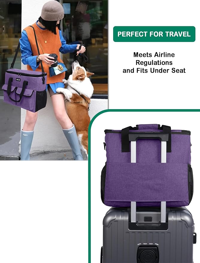 Large Pet Travel Bag Organizer - Dog & Cat Tote with Food Containers, Bowls, Feeding Mat, Perfect for Camping, Hiking (Multi-Pocket Design)