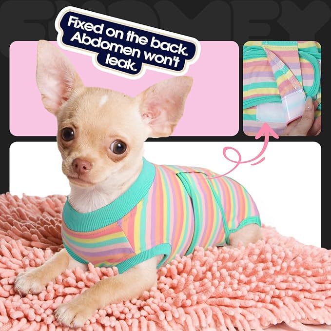 FUAMEY Recovery Suit for Dogs After Surgery,Soft Breathable Dog Bodysuit E-Collar & Cone Alternative Surgical Suit,Male Female Dog Neuter Spay Suits Anti Licking Wounds Onesie Mint Green Stripes XL