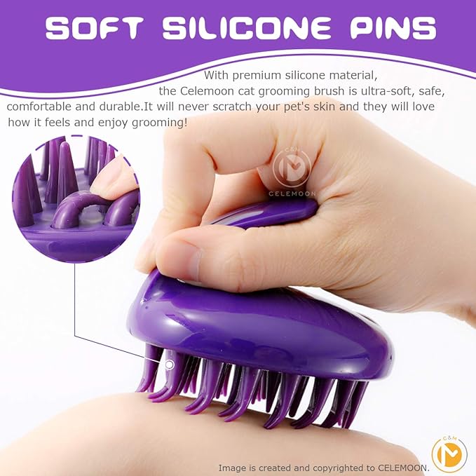 Cat Brush with Soft Rubber Pins, Washable Silicone Pet Brushes for Indoor Cats - Grooming Shedding Massage & Bath, Scratch-Free Removes Hair Mats, Tangles, and Loose Fur for Short to Long Haired