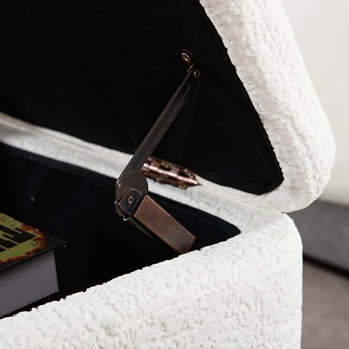 Wavy Ottoman Storage Bench Multi-Functional Narrow Entryway Bench Elegant End of Bed Bench with Storage and Safty Hinge for Living Room Entryway Hallway Bedroom Boutique, White