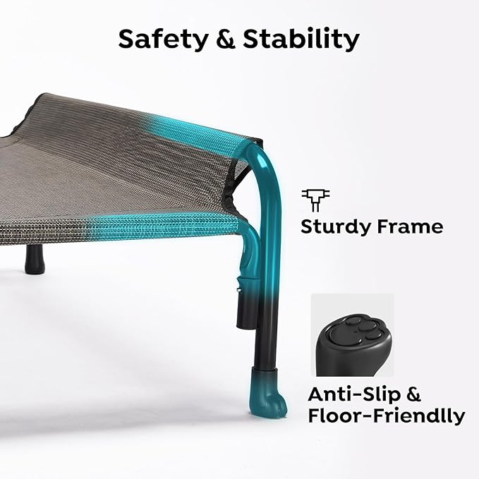 Veehoo Outdoor Elevated Dog Bed, Raised Dog Cot for Small Medium Dogs, Cooling Washable Waterproof Pet Hammock Beds with Slope Headrest, Breathable Mesh and Sturdy Frame, M, Brown, CWC2204