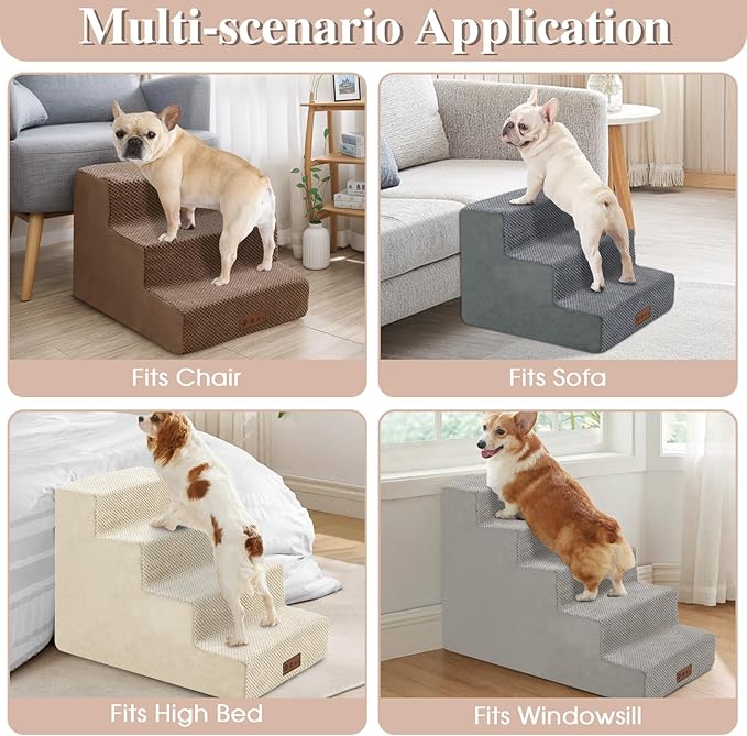 GGIB Dog Stairs for Small Dogs Cats Non-Slip Dog Steps for High Bed Pet Stairs for Sofa Couch Pet Ramp Pet Steps with Removable Washable Cover, 13" H, 3-Step