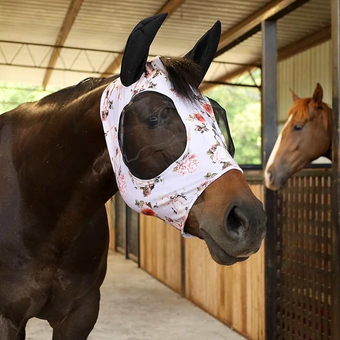 Jeffers Expression Lycra Horse Fly Mask – Oversize, Rose Garden – Lightweight Stretch Horse Mask with Mesh Eyes & Ears, Breathable Lycra Mask for Horses, Equine Summer Apparel & Gear
