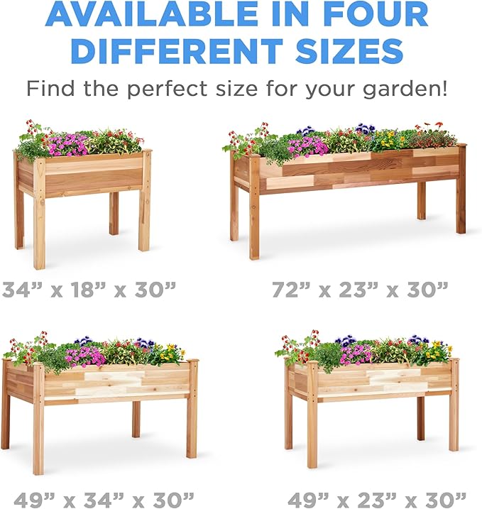 Jumbl Raised Canadian Cedar Garden Bed | Elevated Wood Planter for Growing Fresh Herbs, Vegetables, Flowers, Succulents | 72x23x30”