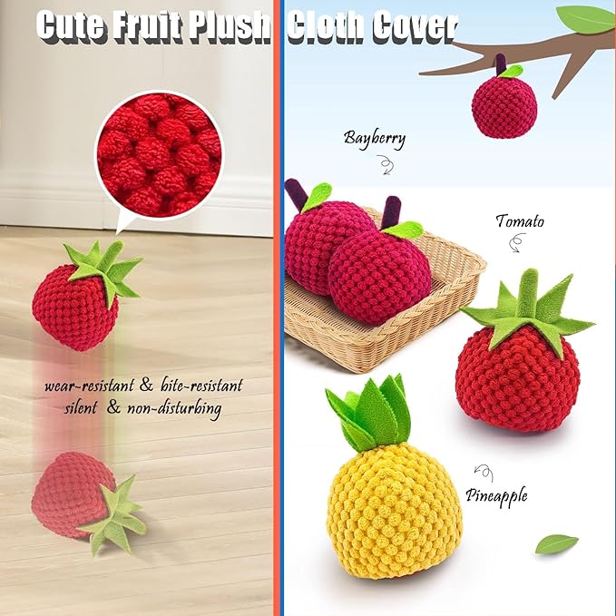 Zoomie Buddy 2.0, Zoomie Buddy for Dogs, 2 in 1 Smart Touch Interactive Dog Balls & Pet Feeder, 2.83" Diameter, Suitable for Small/Medium Dogs, with Fruit Plush Cover (2*Orange, Pineapple)