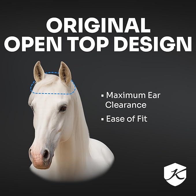 Kensington Signature Fly Mask with Removable Nose — Protects Horses Face and Nose from Biting Insects and UV Rays While Allowing Full Visibility — Ears and Forelock Able to Come Through The Mask