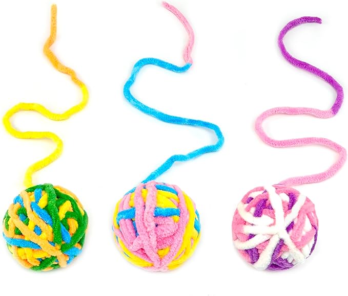 CHIWAVA 6 Pack 20" Woolen Yarn Cat Toys Ball with Bell 2" Large Indoor Cat Toy Balls Kitten Interactive Toys