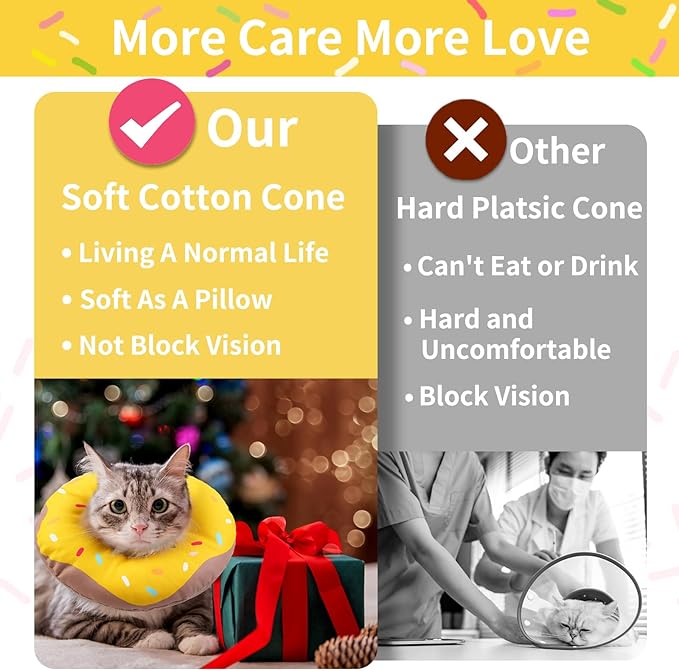 Cat Cone Collar Soft, Waterproof Cat Recovery Collars Spay Cones to Stop Licking Cute Donut E Collar After Surgery Anti-Lick Wound Healing Safety Elizabethan Collar for Kittens (Donut Yellow, Small)