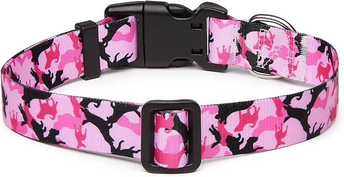 Mercano Adjustable Dog Collar - Special Design Patterns, Soft Nylon Comfortable Sturdy Pet Collar for Small Medium Large Dogs (M, Dog Camouflage Pink)