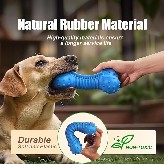Dog Toys for Aggressive Chewers, Chew Toys for Medium Large Dogs, Durable Natural Rubber Toys with Bacon Flavor, Indestructible Dog Toy,Blue