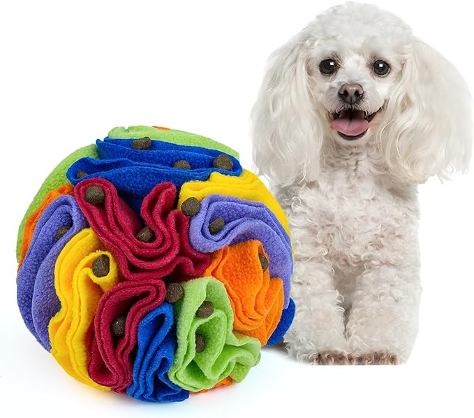 Pet Snuffle Ball, Puzzle Sniffing Interactive Dog Ball for Blind Dogs Training Stress Relief Dog Enrichment Toys Treat Machine Washable (15cm, Rainbow Color)
