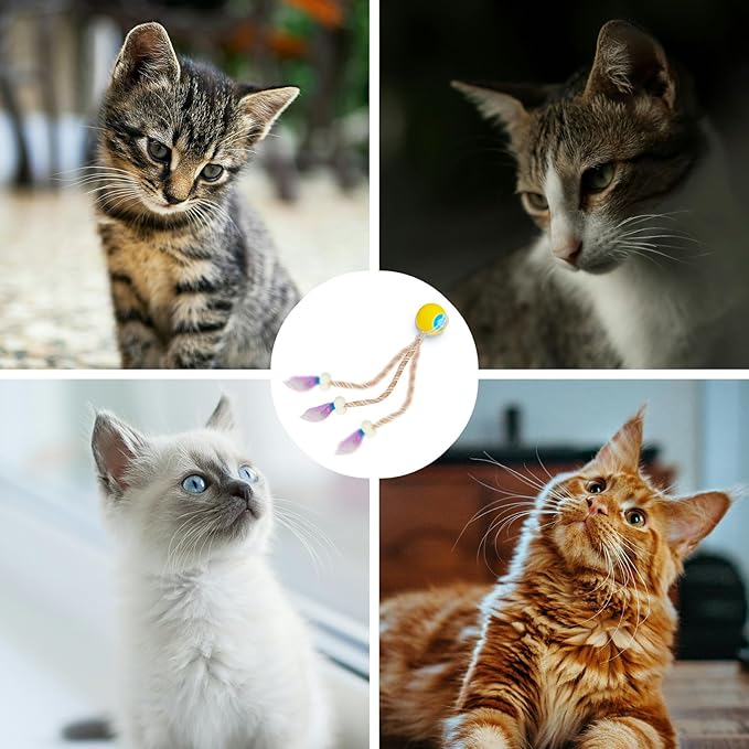 Interactive cat Toy cat Toys for Indoor Cats Agile Moving Cat Ball with Elastic Mesh Tail Automatic Kitten Toys Motion Activated Ball (Yellow)