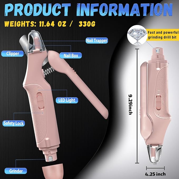 2-in-1 Cat Nail Clippers & Dog Nail Clippers Trimmers for Large Medium Small Dogs Cats Claw Trimmer Quick Sensor and Safety Guard USB Rechargeable with 2 LED Lights Dogs Nail Trimmer