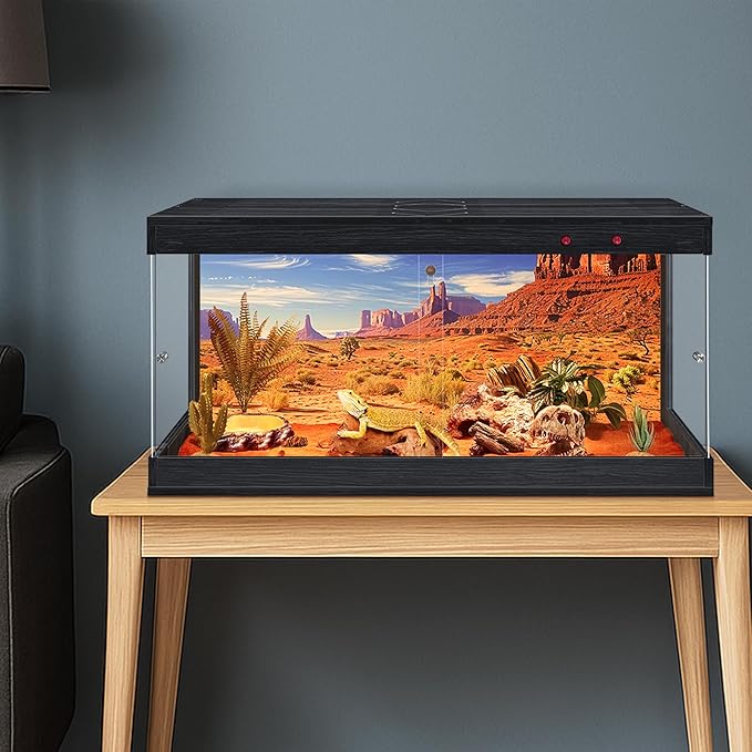 Royxen Tempered Glass Reptile Enclosure,Reptile Tank with Wooden Mesh Top and Lockable Design,32 Gallon Bearded Dragon Tank for Lizard Gecko Tortoise Snake Habitat,32" x 16" x 16",Black
