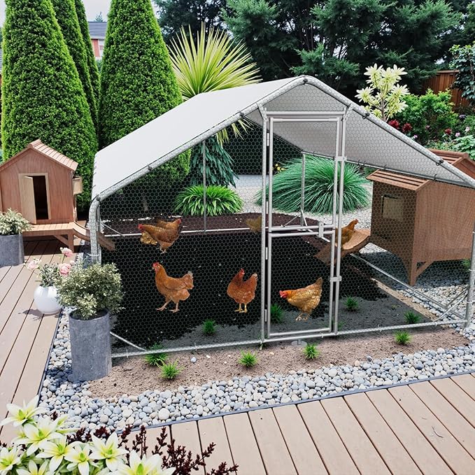 Large Metal Chicken Coop, 10x6.5x6.5FT Chicken Runs for Yard with Cover,